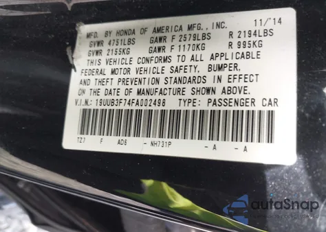 2015 Acura Tlx V6 Advance из США, поврежденный, VIN 19UUB3F74FA002498